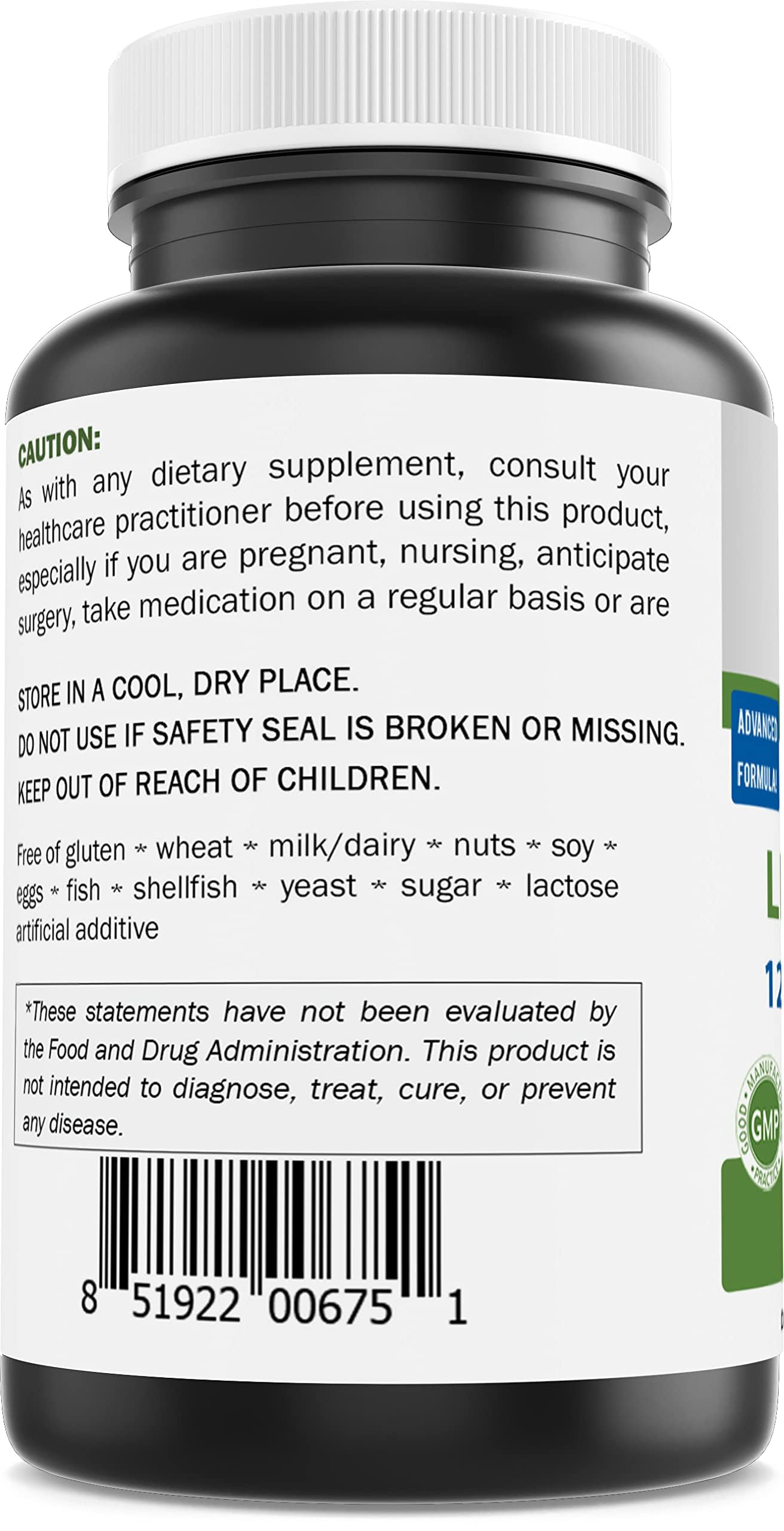 Brieofood Alpha Lipoic Acid label on bottle, gluten-free and non-GMO.