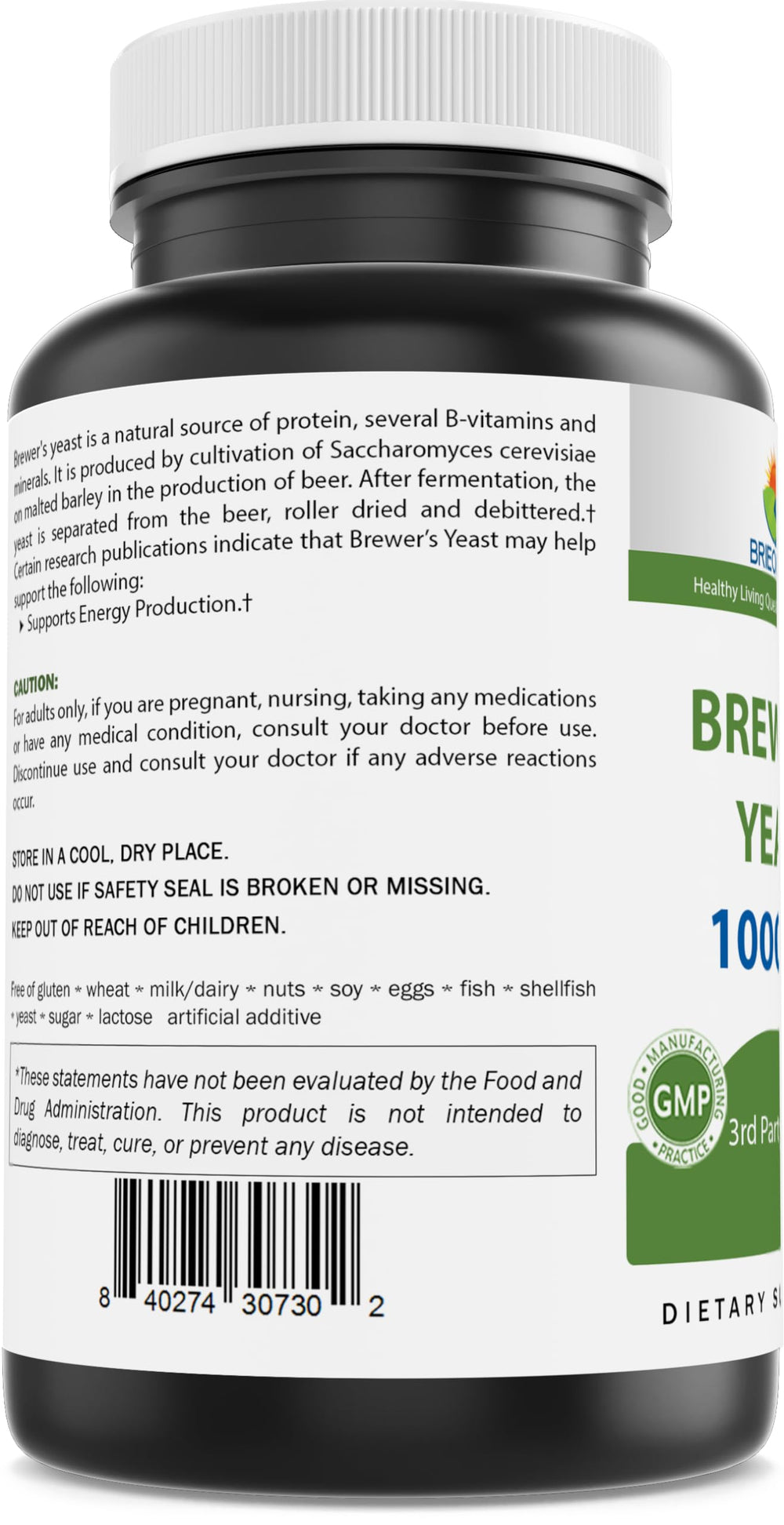 Brieofood Brewers Yeast packaging back highlighting GMP and purity details