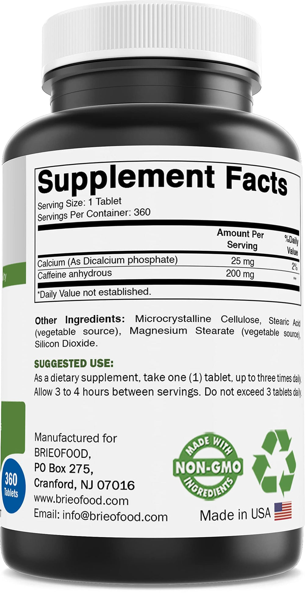 Brieofood caffeine pills tablets close-up ready for daily supplementation