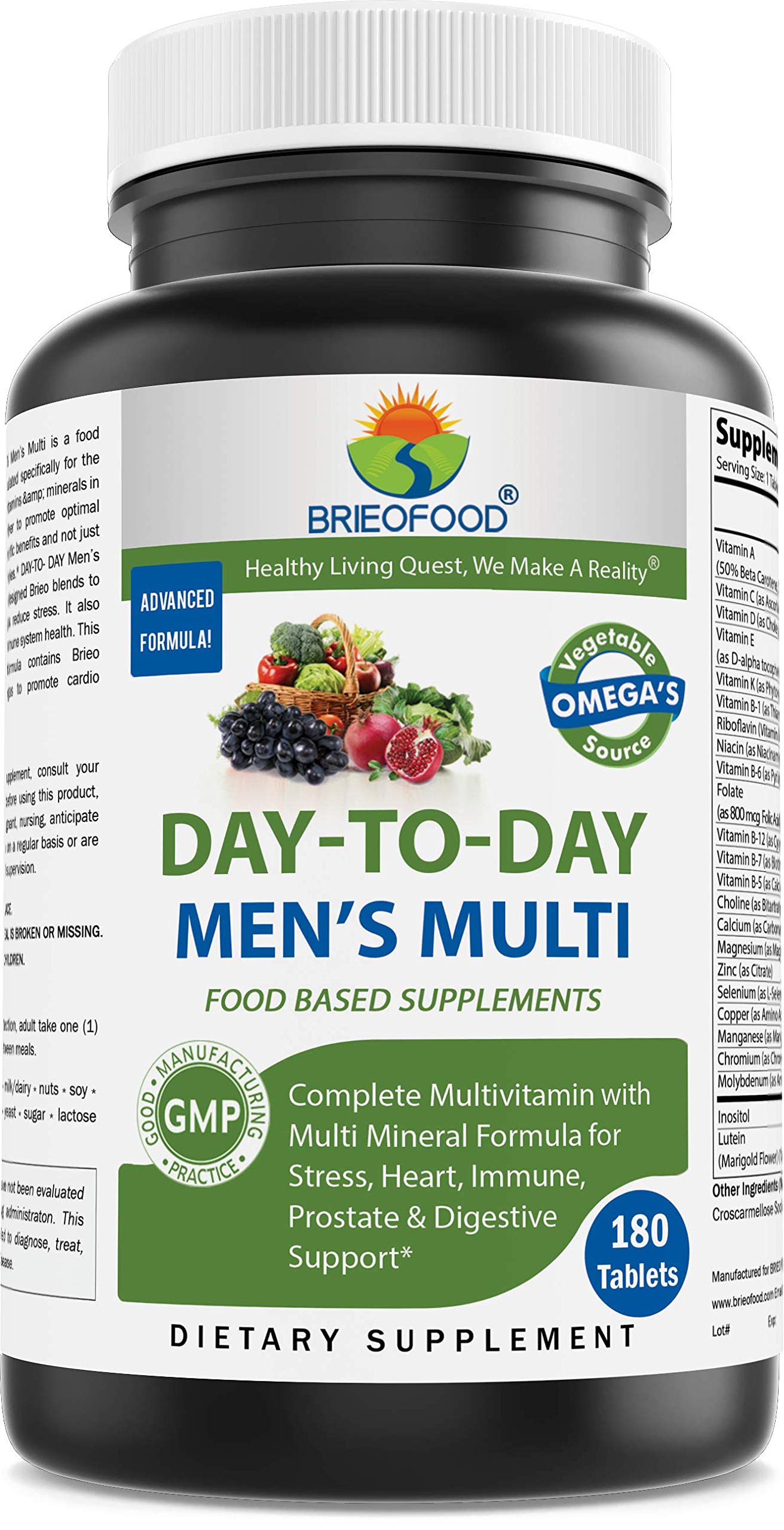 Brieofood Day-to-Day Men's Multi bottle front view showing a complete daily multivitamin.