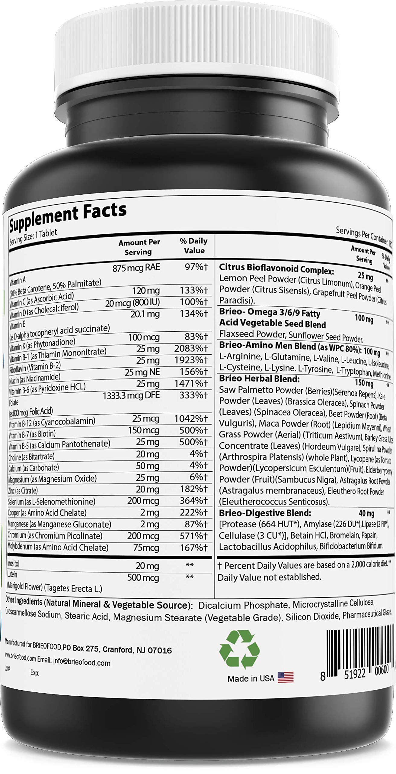 Brieofood Day-to-Day Men's Multi probiotic illustration emphasizing digestive support.