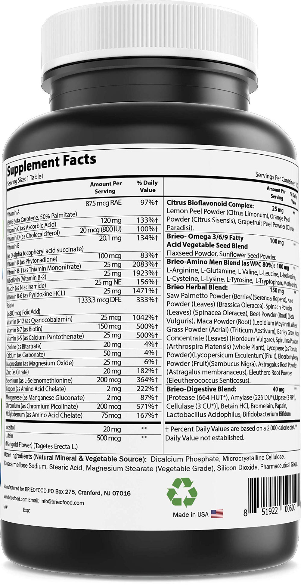 Brieofood Day-to-Day Men's Multi probiotic illustration emphasizing digestive support.