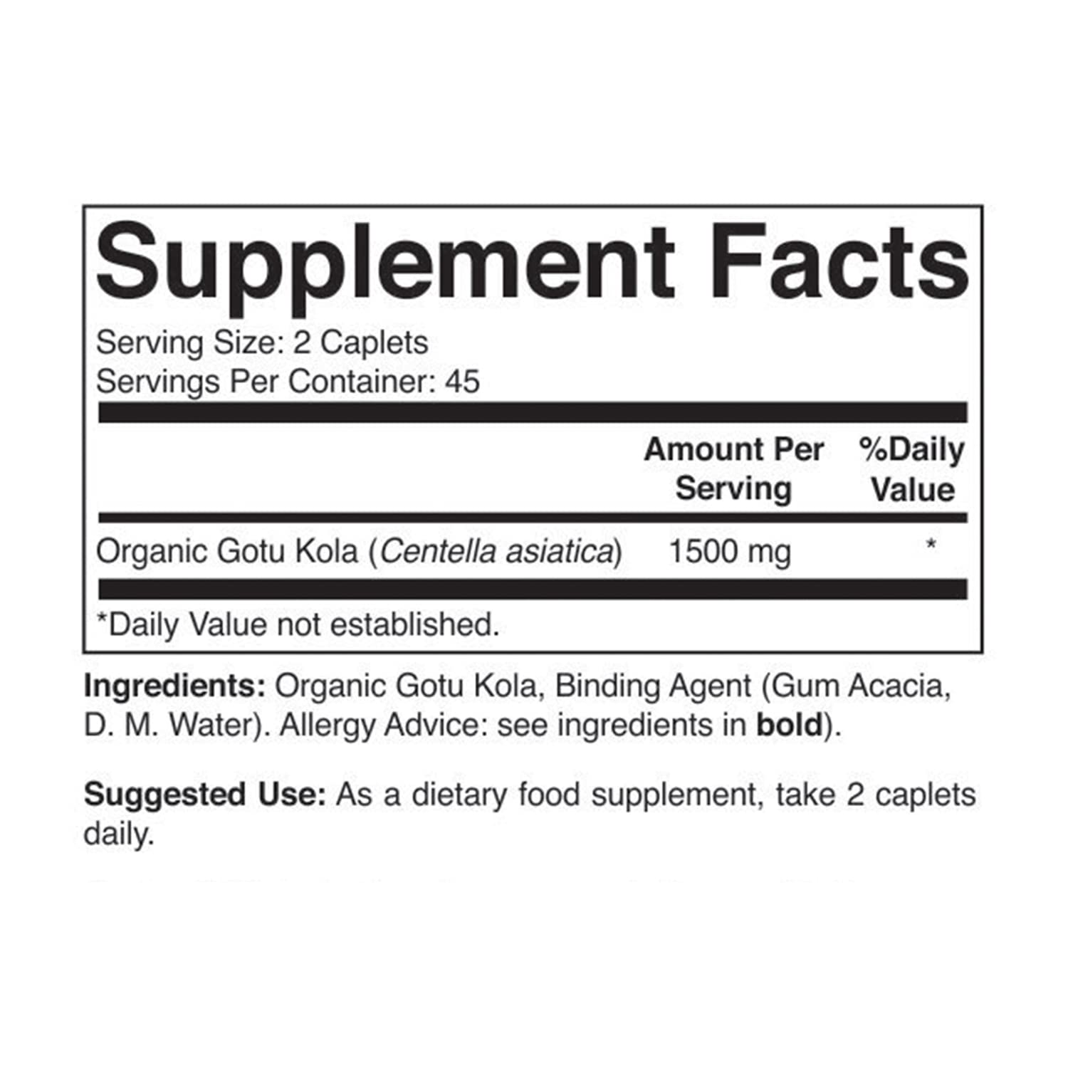 Brieofood Gotu Kola organic certification label highlighting organic quality