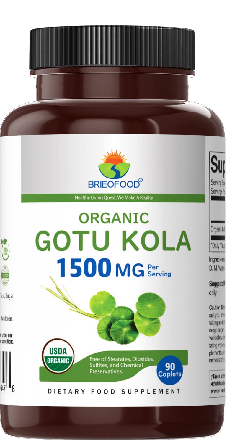 Brieofood Gotu Kola tablets close-up showing compact, easy-to-take daily supplement
