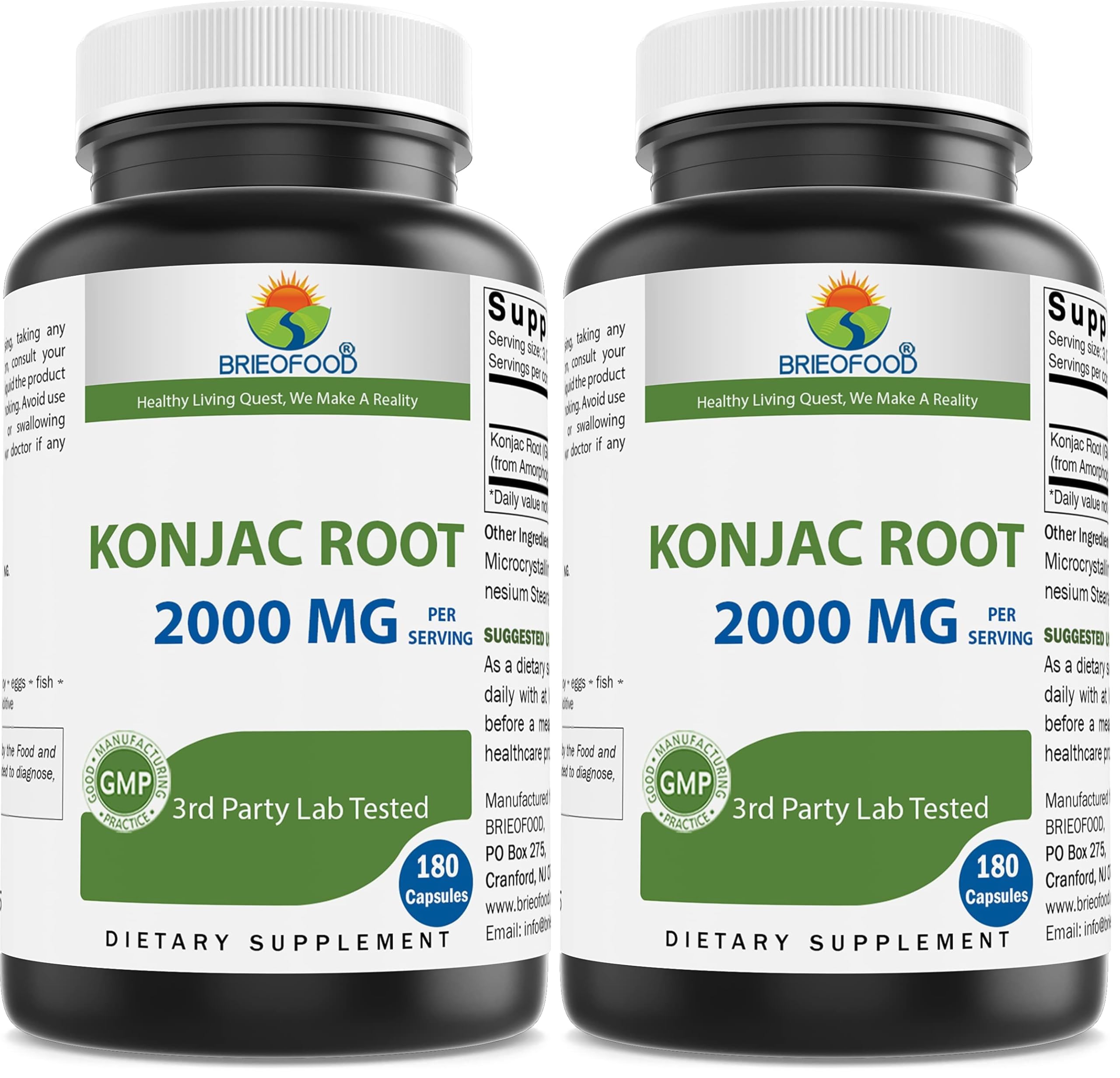 Brieofood Konjac root glucomannan bottle for daily fiber support and wellness.