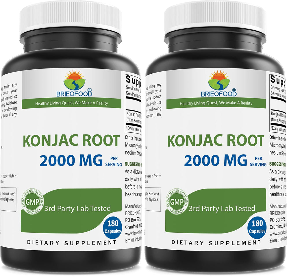 Brieofood Konjac root glucomannan bottle for daily fiber support and wellness.