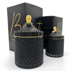 BRIGANTI decorative black jar candle with gold rim adds elegant ambiance to any room.
