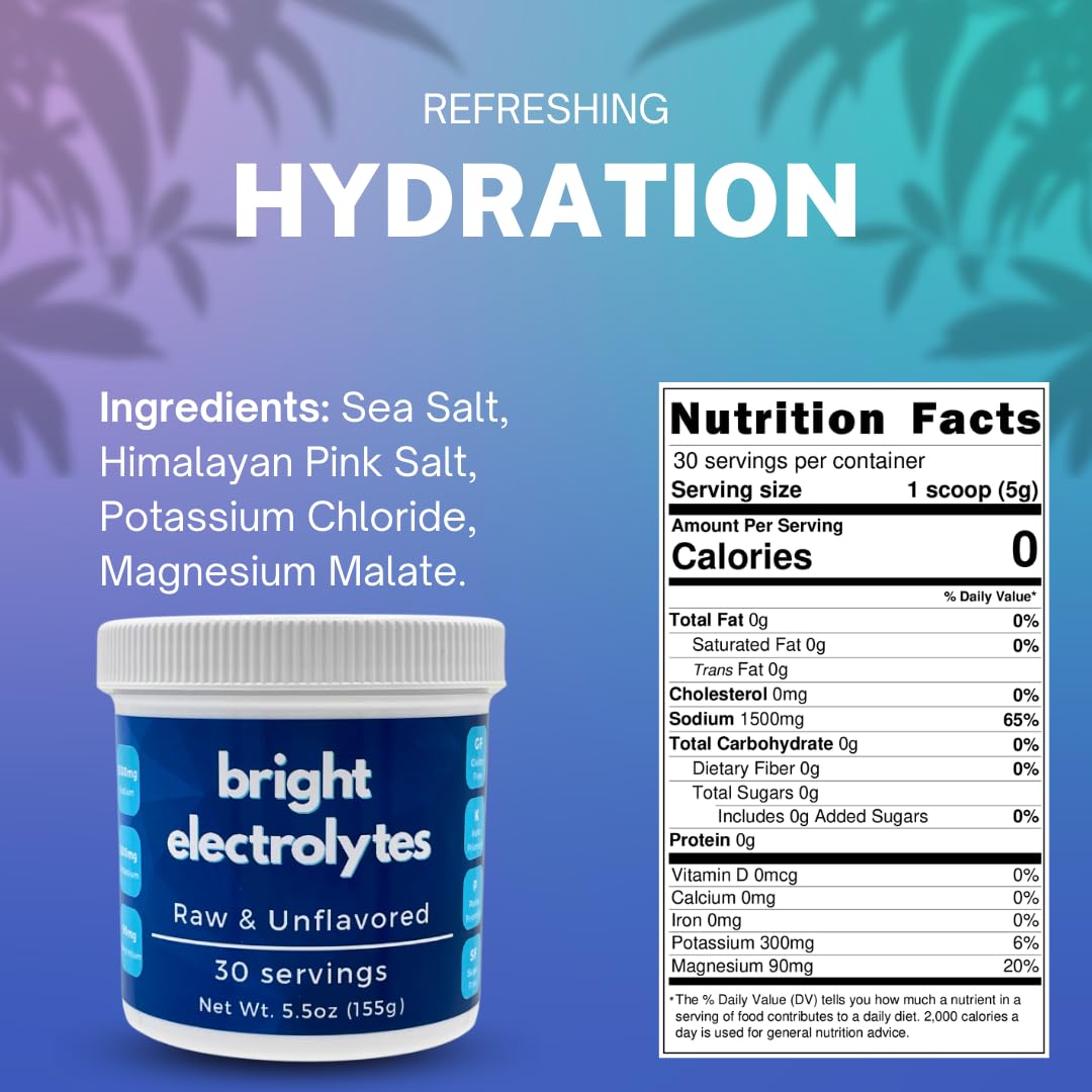 Bright Electrolytes ingredients on label: sea salt, Himalayan pink salt for balanced minerals.