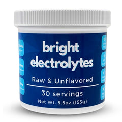 Bright Electrolytes jar label close-up showing no added flavors for clean hydration.
