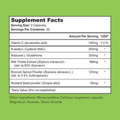 Vital Detox bottle label shows NAC and milk thistle ingredients for liver support.