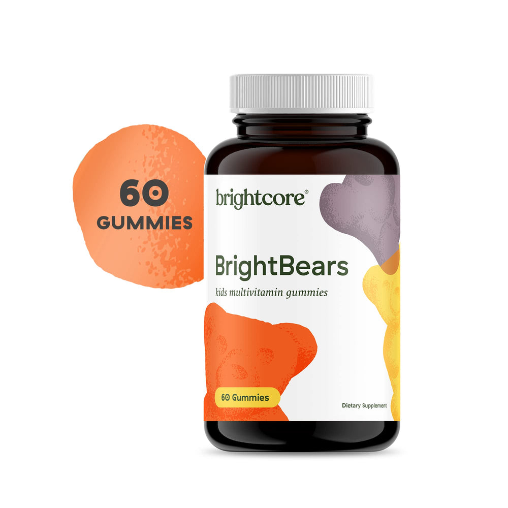 Brightcore BrightBears non-gmo badge reinforces clean ingredients.