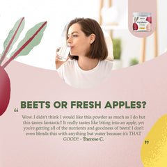 Brightcore BrightBeets powder scoop in bag for easy smoothie measurements.