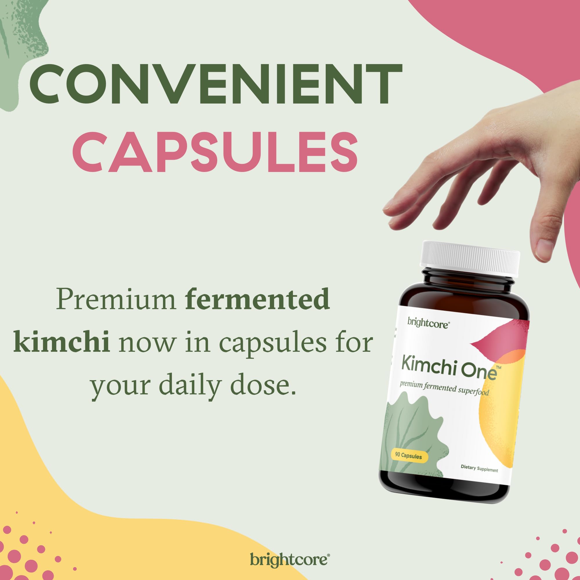 Brightcore Kimchi One label close-up emphasizing fermentation-friendly gluten-free formula