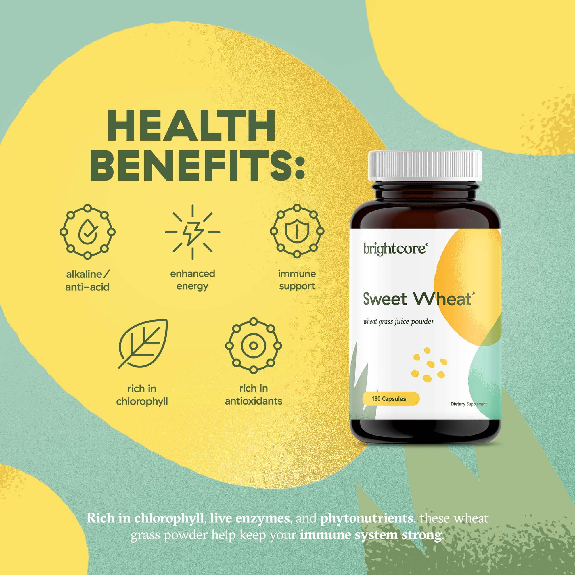 Brightcore Nutrition Sweet Wheat detox-themed image with glass of water and greens powder