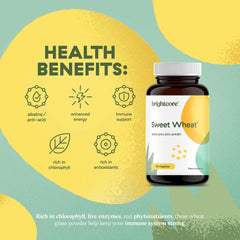 Brightcore Nutrition Sweet Wheat detox-themed image with glass of water and greens powder