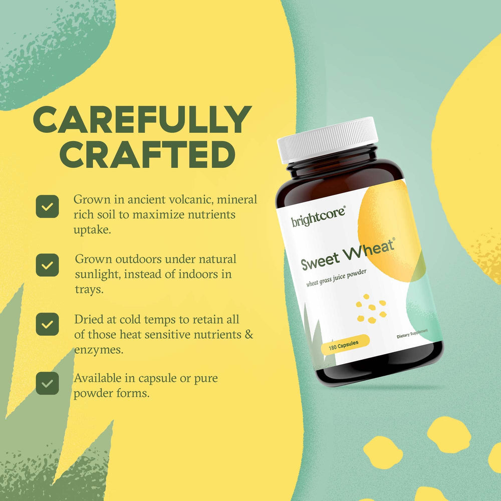 Brightcore Nutrition Sweet Wheat glow-focused shot on skin and hair benefits