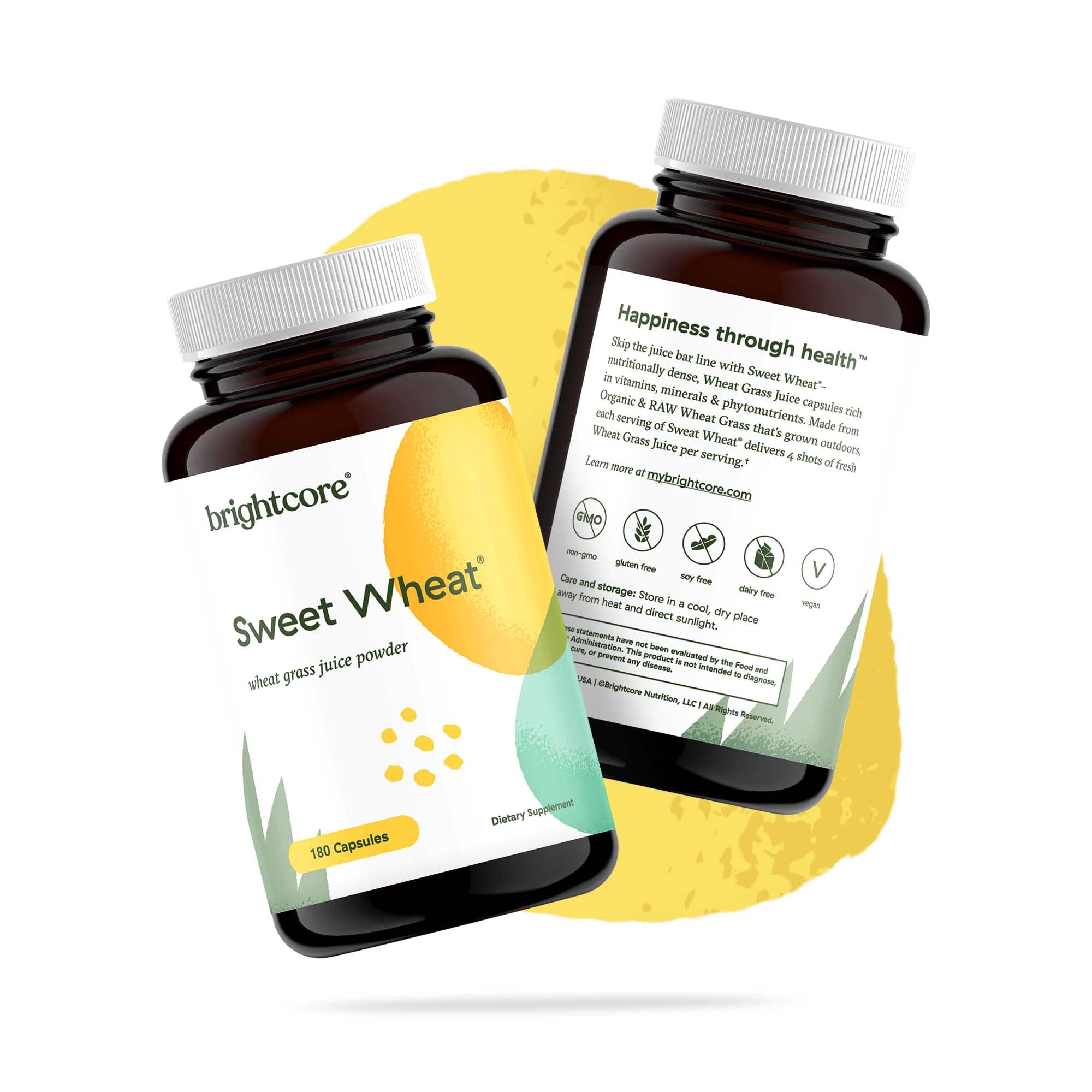 Brightcore Nutrition Sweet Wheat gluten-free packaging highlighting non-GMO ingredients