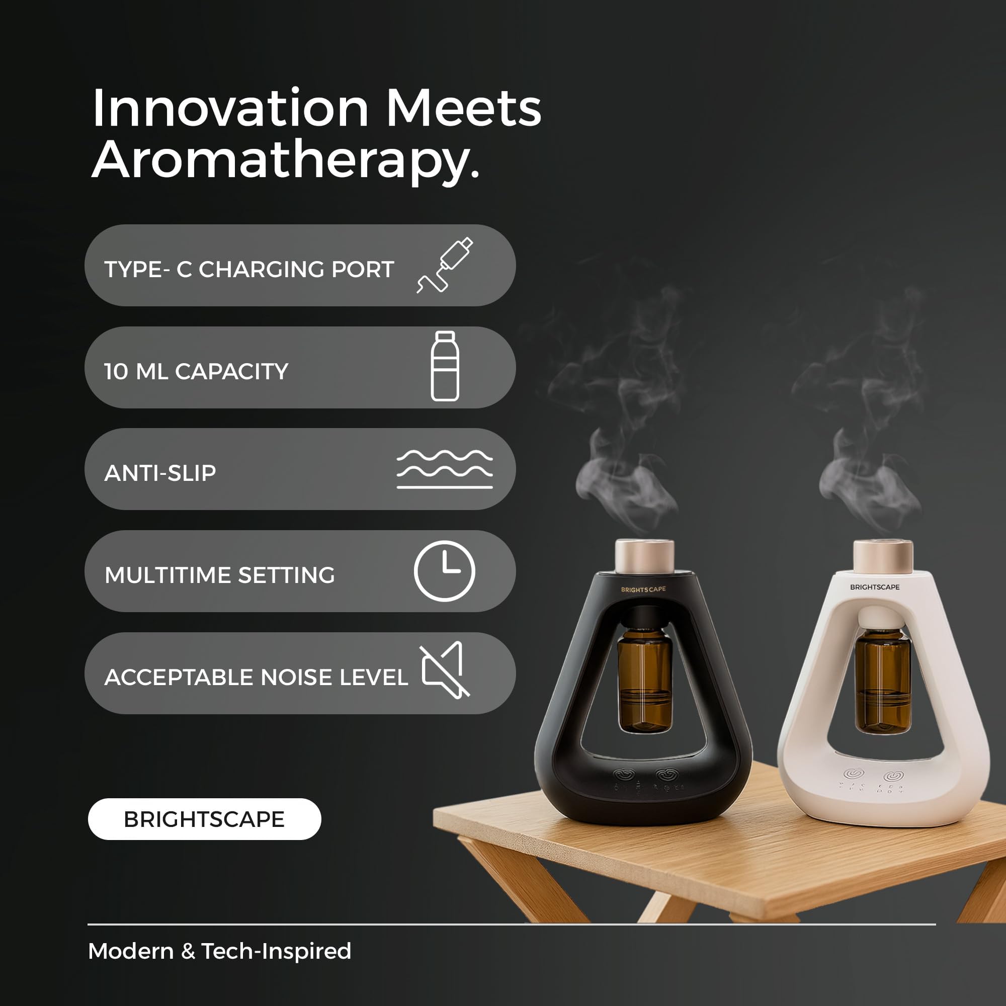 Brightscape Waterless Diffuser scent settings for customizable fragrance levels.