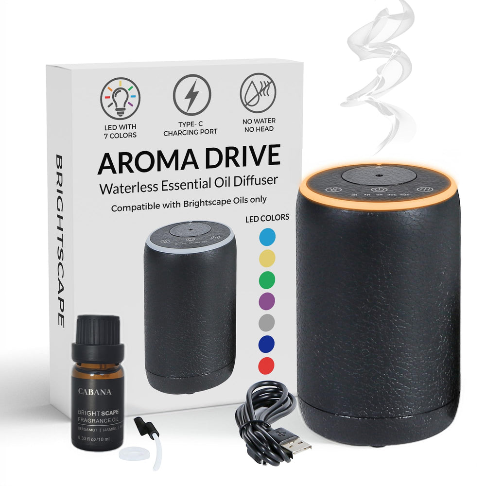 Brightscape waterless diffuser with textured black finish for mess-free aromatherapy anywhere