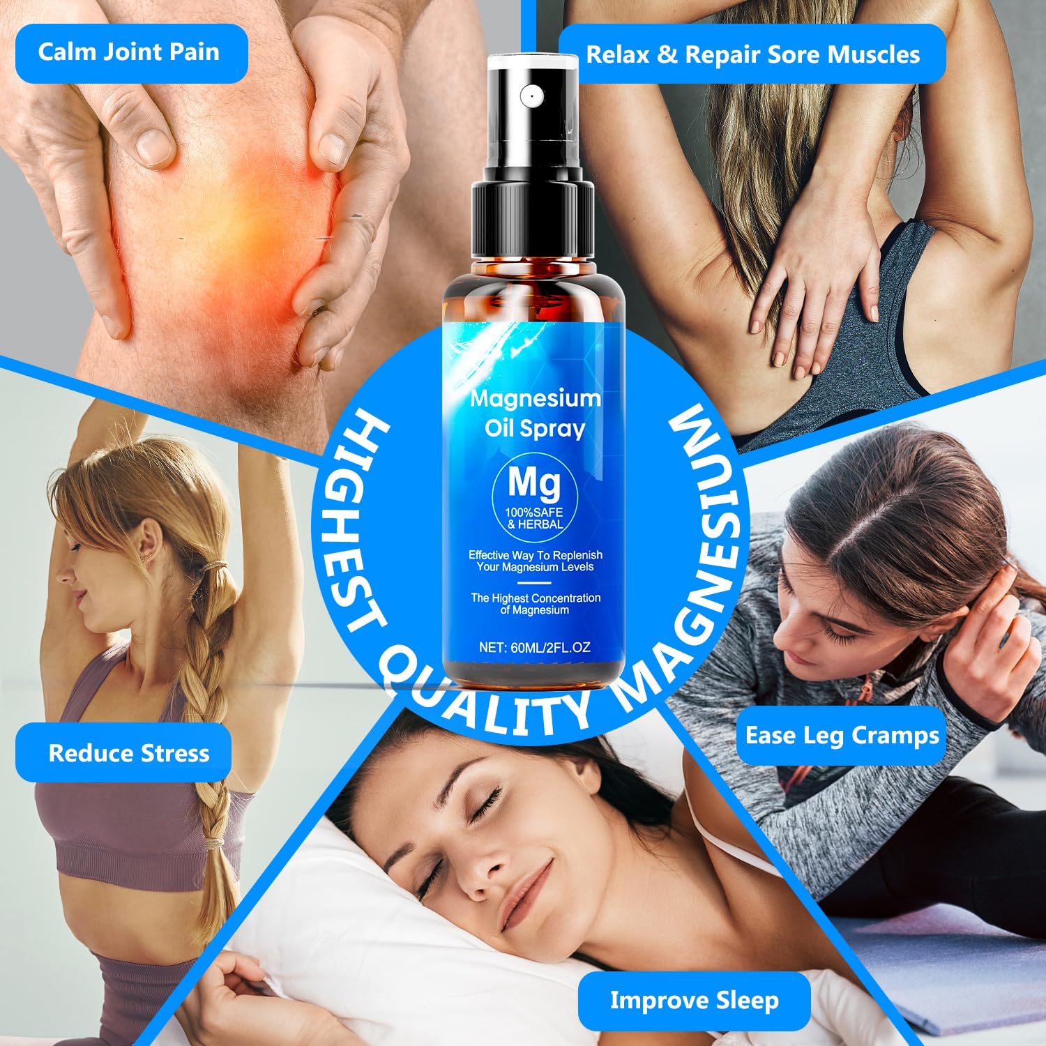 Brilhante magnesium oil spray label close-up with natural ingredients.