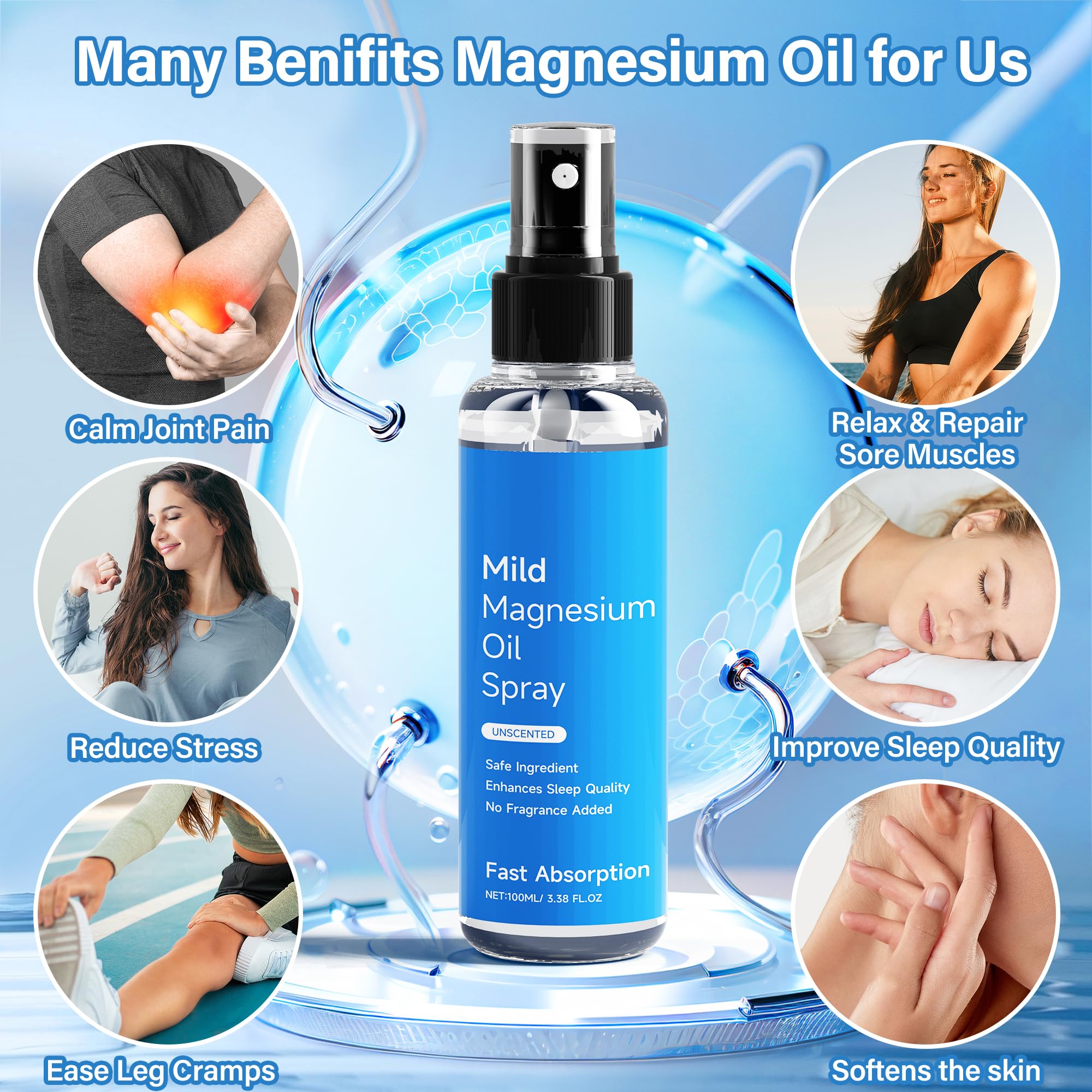 Brilhante Pure Magnesium Oil Spray used on feet for active relief.