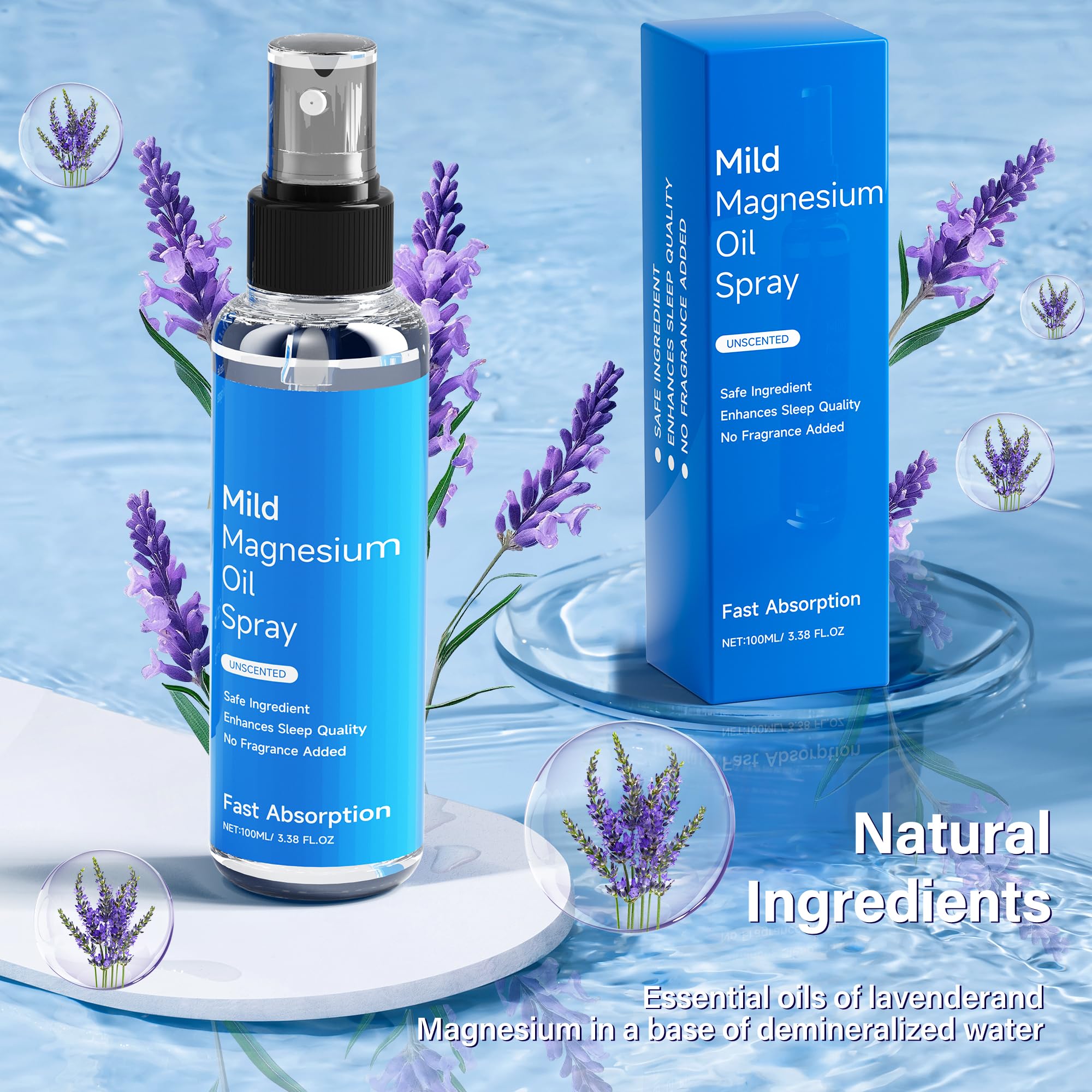 Brilhante Pure Magnesium Oil Spray in a night setup for evening routine.