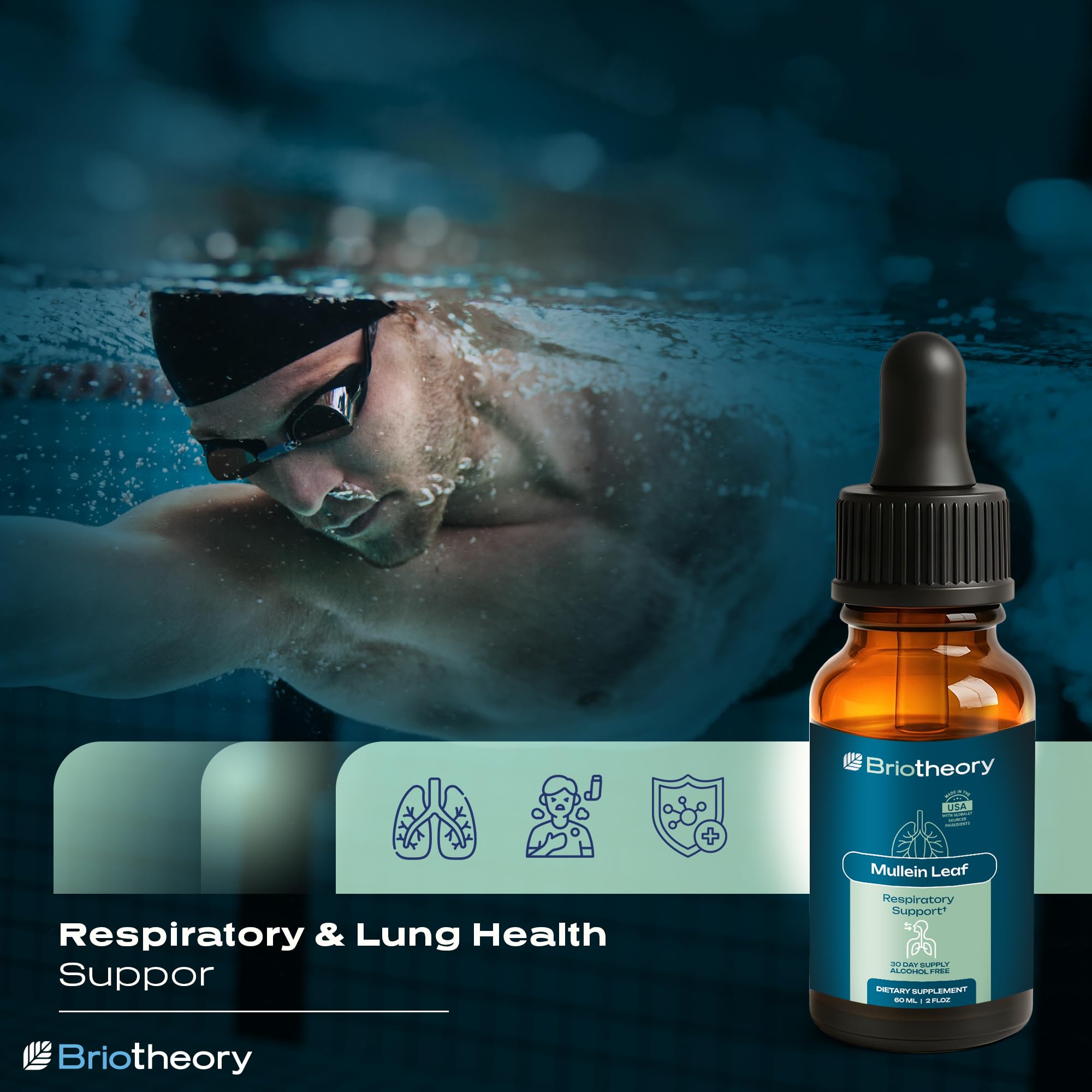 BRIOTHEORY Mullein Leaf Extract bottle-pour helps easy dosing into beverages