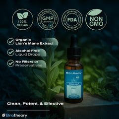BRIOTHEORY Mullein Leaf Extract liquid drops in glass convey convenient, alcohol-free lung support