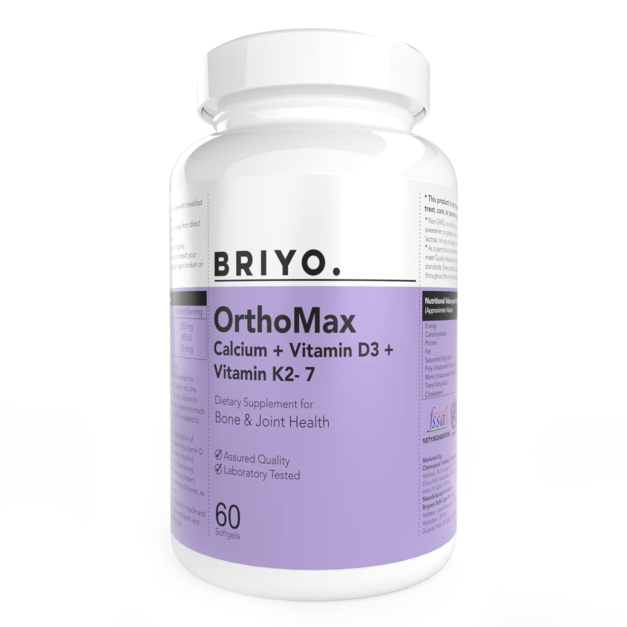 Briyosis Orthomax bottle front displays the vitamin blend for daily nutrient support.
