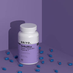 Briyosis Orthomax label detail reveals ingredient highlights and daily use guidance.