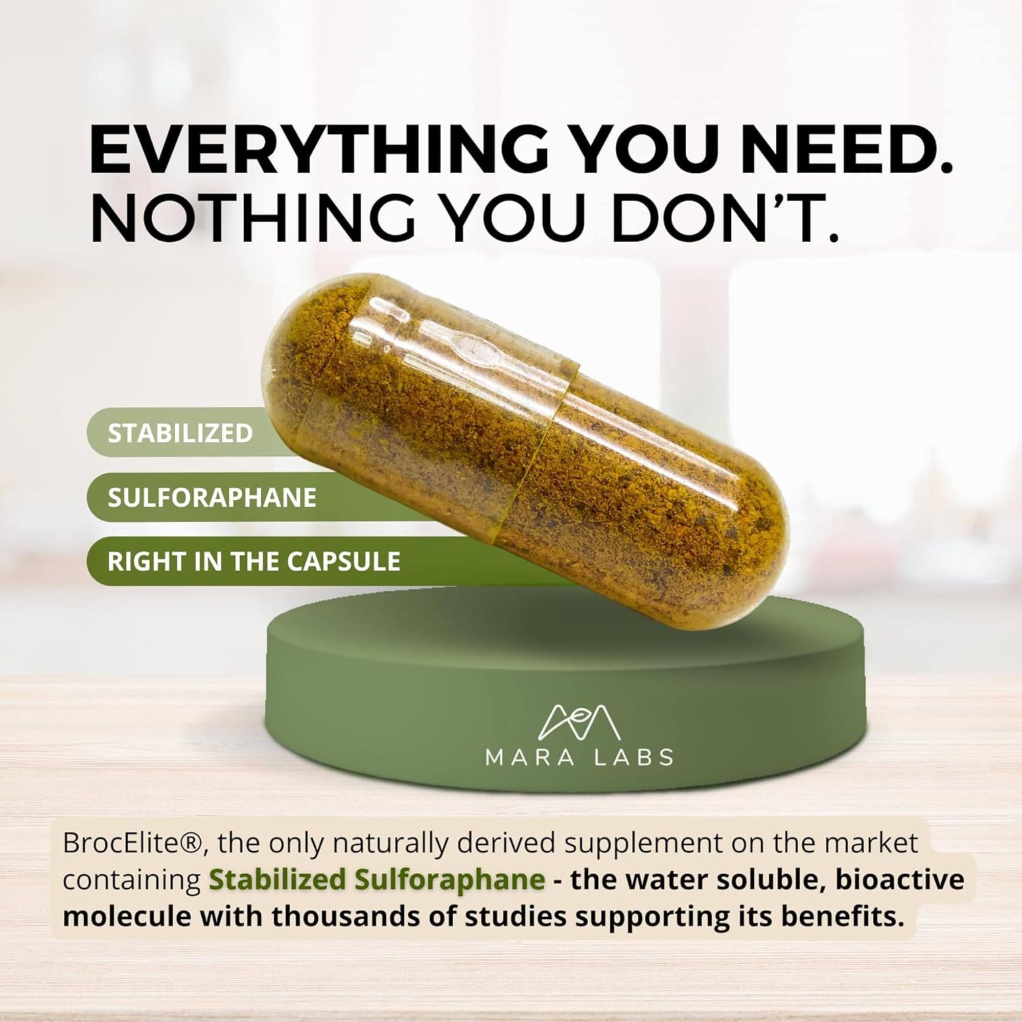 BrocElite capsules on a spoon—easy to measure with meals