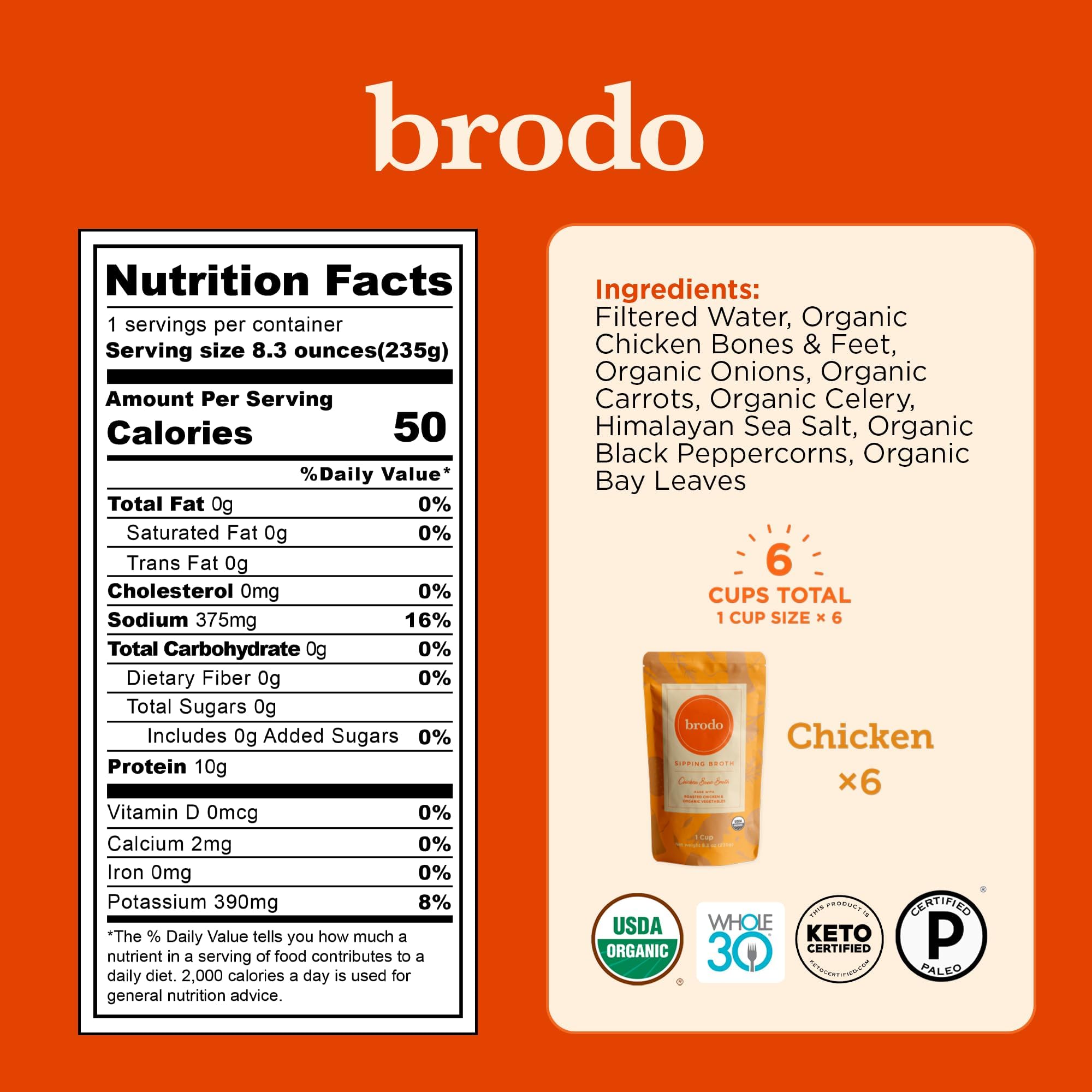 Brodo chicken collagen bone broth on-the-go pouch, ideal for quick protein boosts.