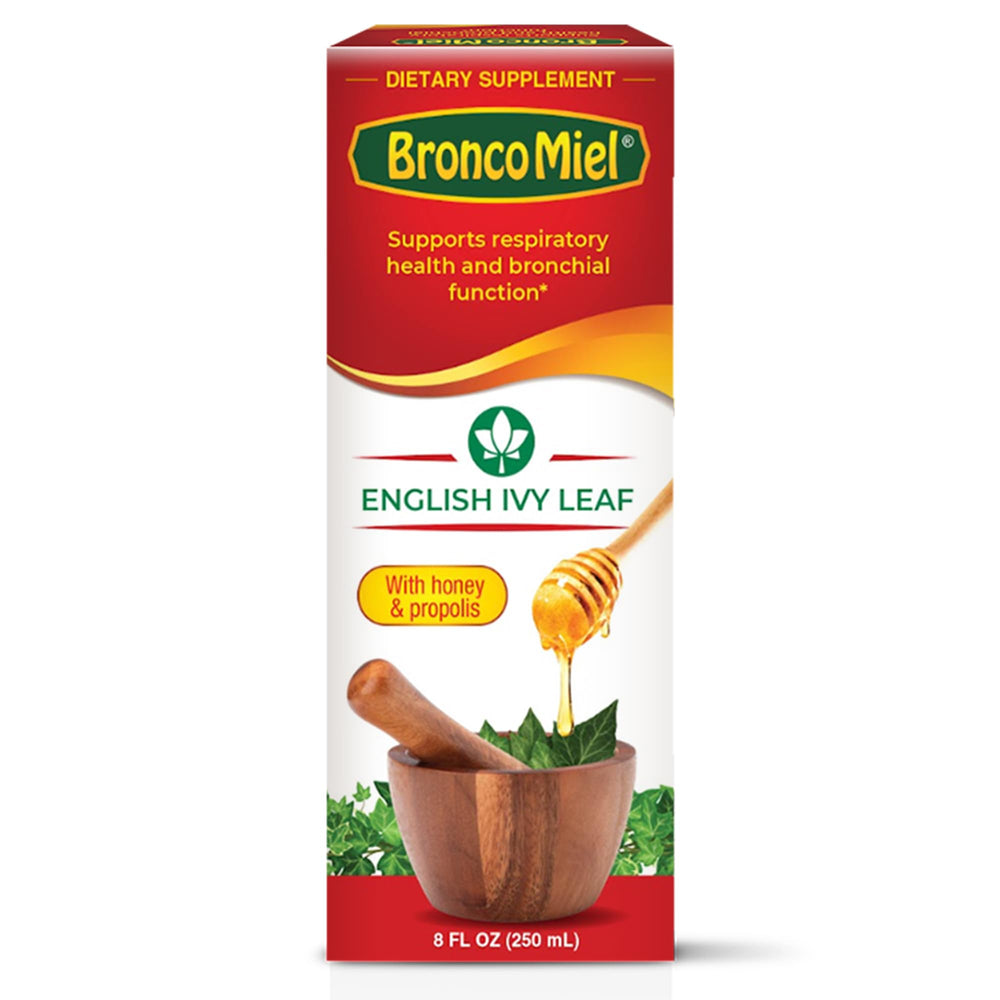 BRONCOMIEL ivy leaf syrup bottle supports gentle airway comfort.