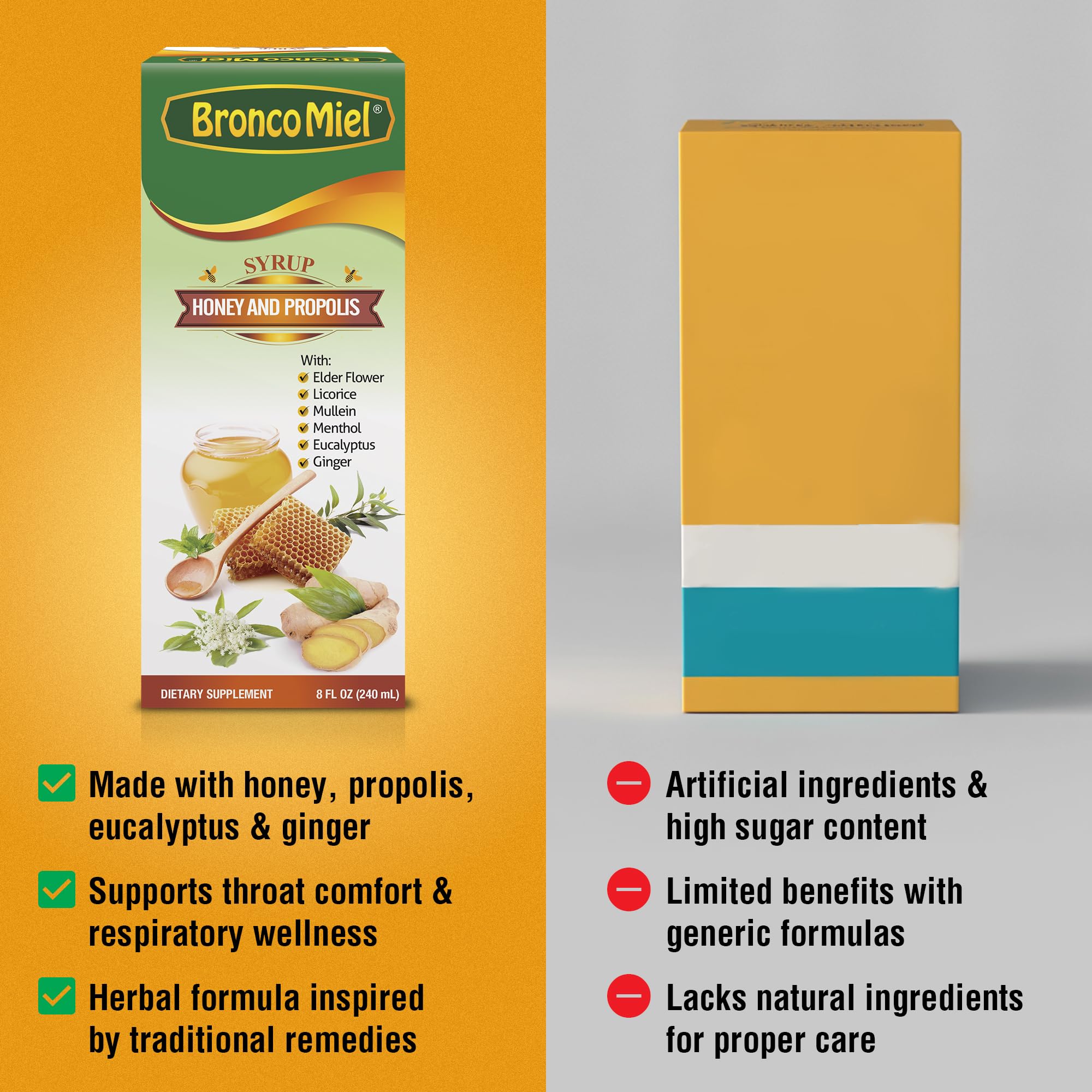 BRONCOMIEL daily immune support syrup suits adults and older children.