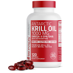 Bronson Antarctic Krill Oil 1000 mg front view, ideal for daily omega-3 routines.