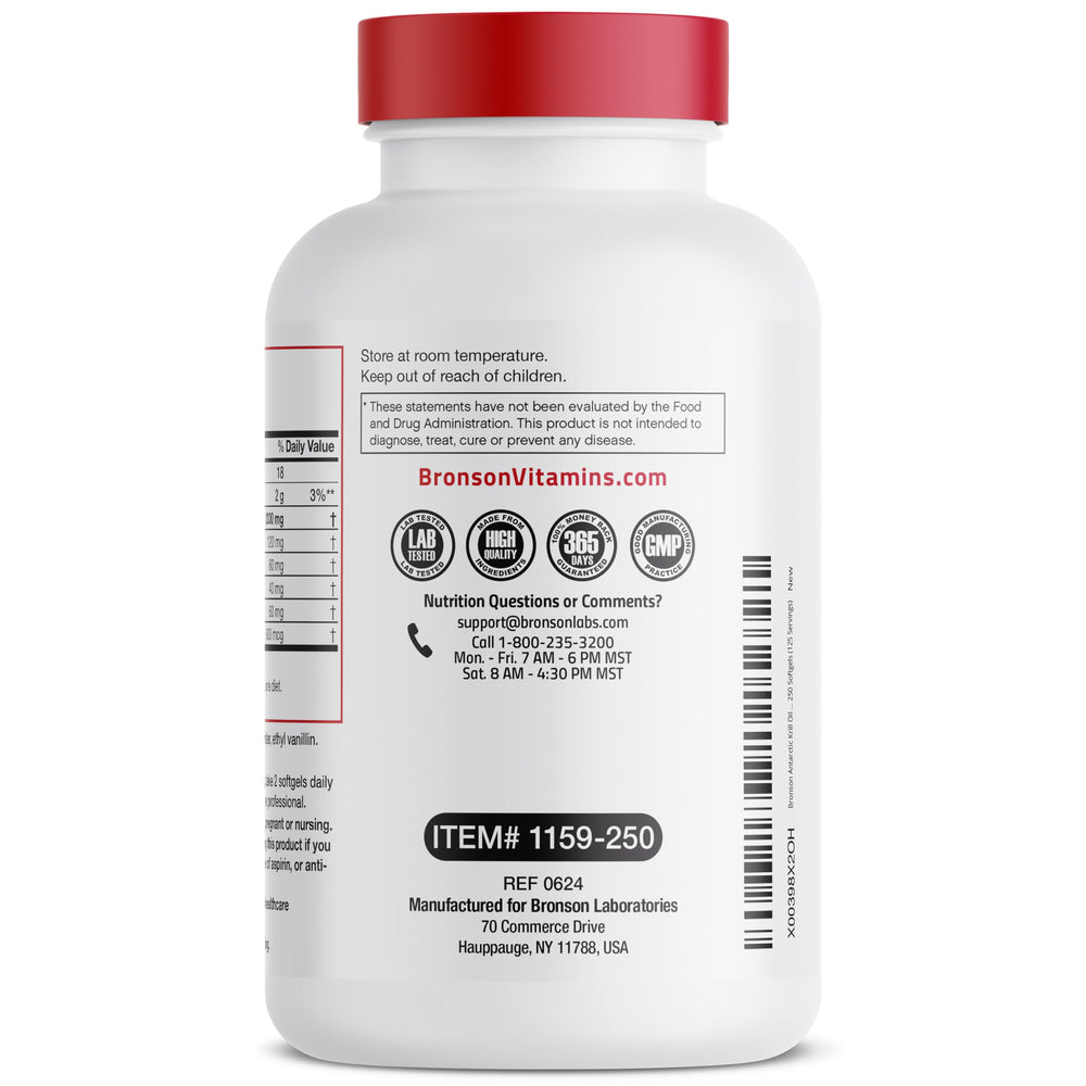 Bronson Antarctic Krill Oil bottle close-up with label details