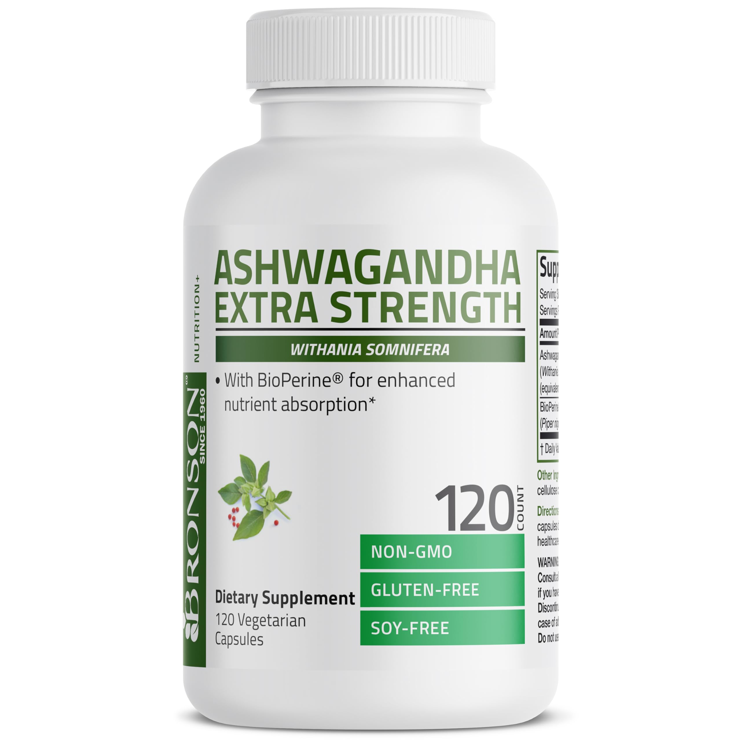 Bronson Ashwagandha Bioperine graphic emphasizing enhanced absorption