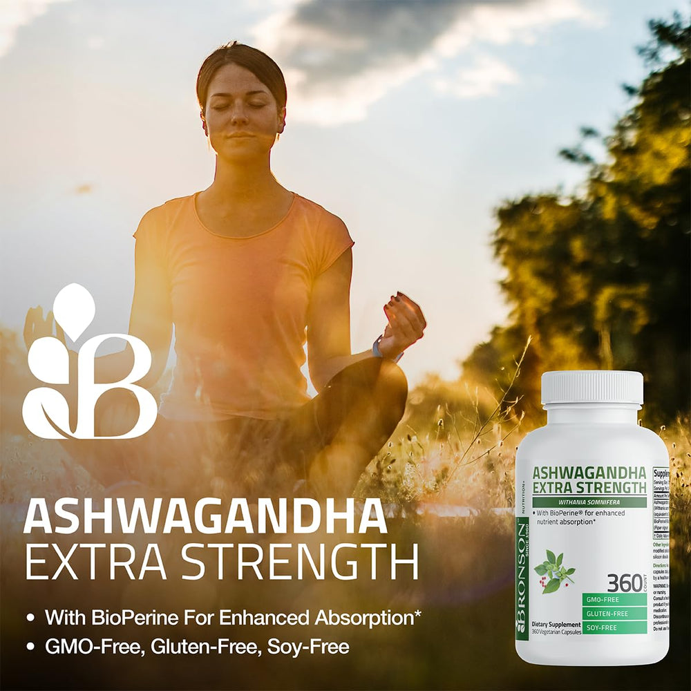 Bronson Ashwagandha label detail highlighting non-GMO and gluten-free qualities