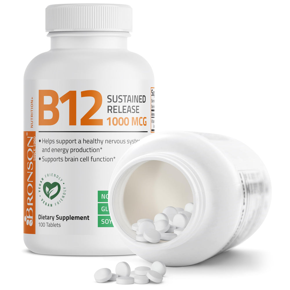 Bronson B12 1000 mcg label graphic emphasizes potency.