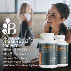 Bronson Basics Vitamin K2 MK-7 1-year supply bottle on display.
