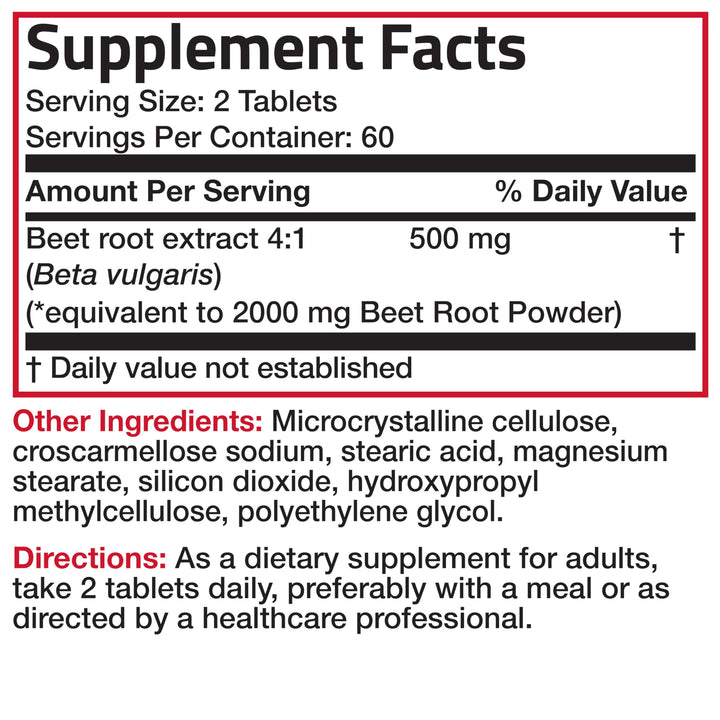 Bronson Beet Root bottle with nutrition panel visible for reference.