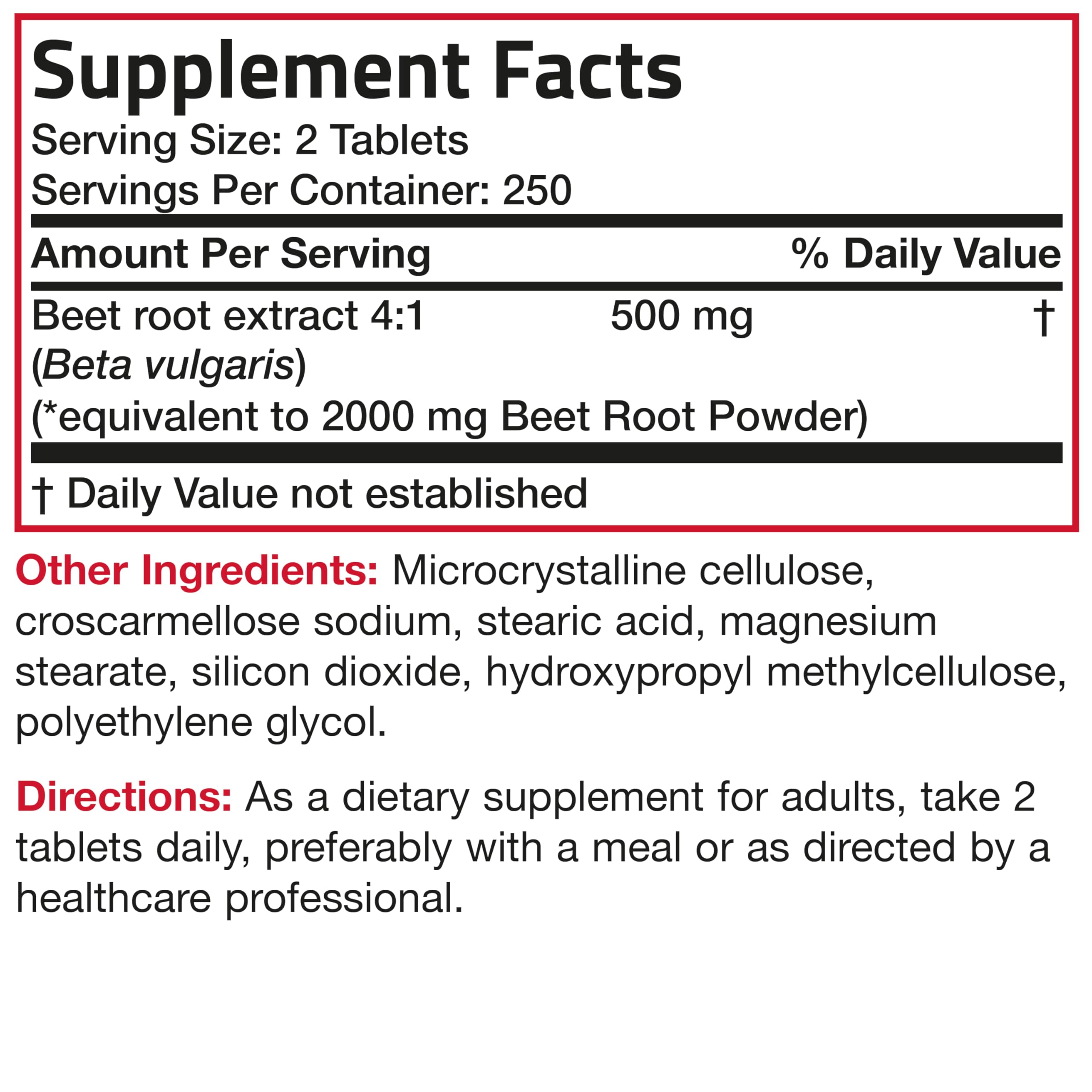 Bronson Beet Root 500 tablets array with dosage clarity