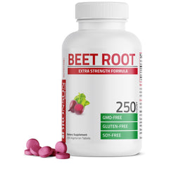 Bronson Beet Root Extra Strength bottle front, vegan and non-GMO formula highlighted.
