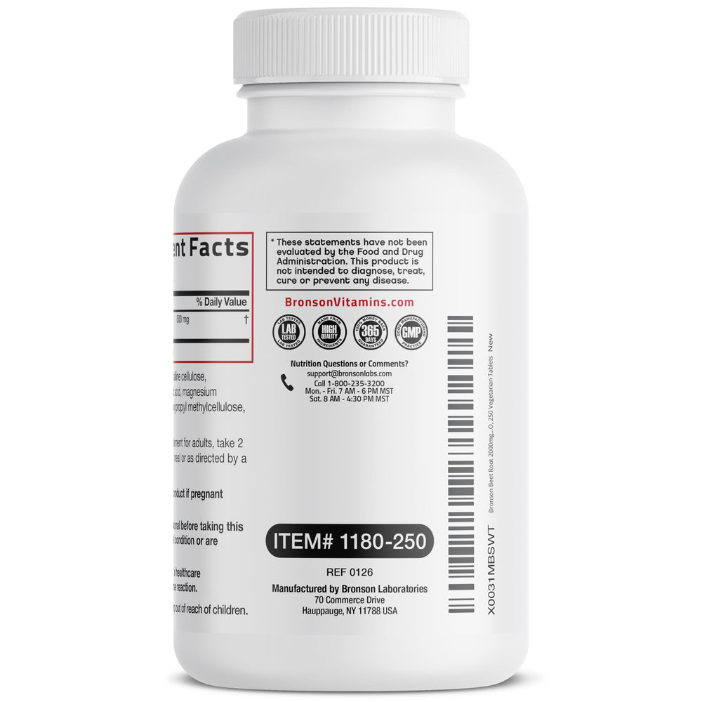 Bronson Beet Root bottle pour showing serving size and dose.