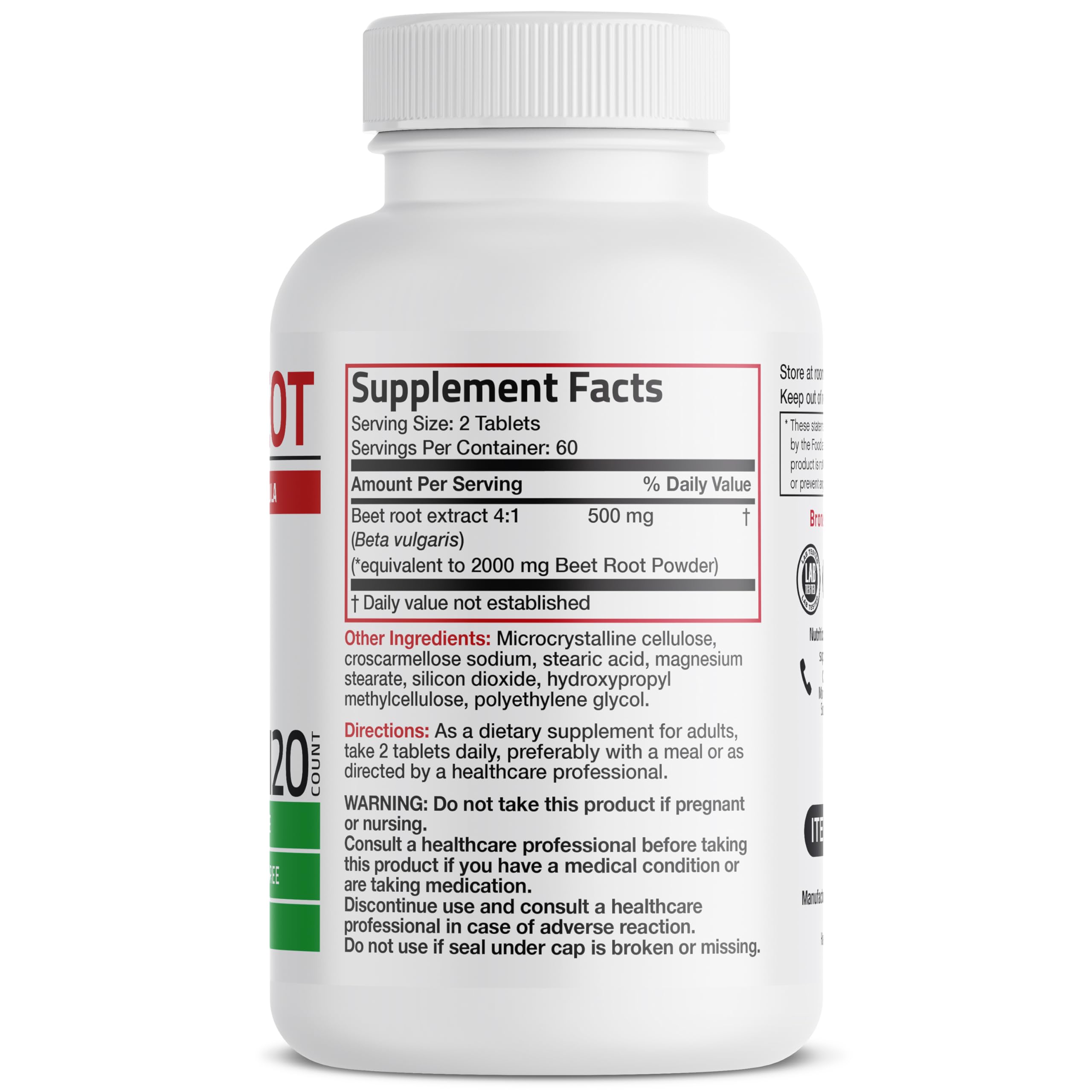 Bronson Beet Root tablets close-up highlighting vegetarian formula.
