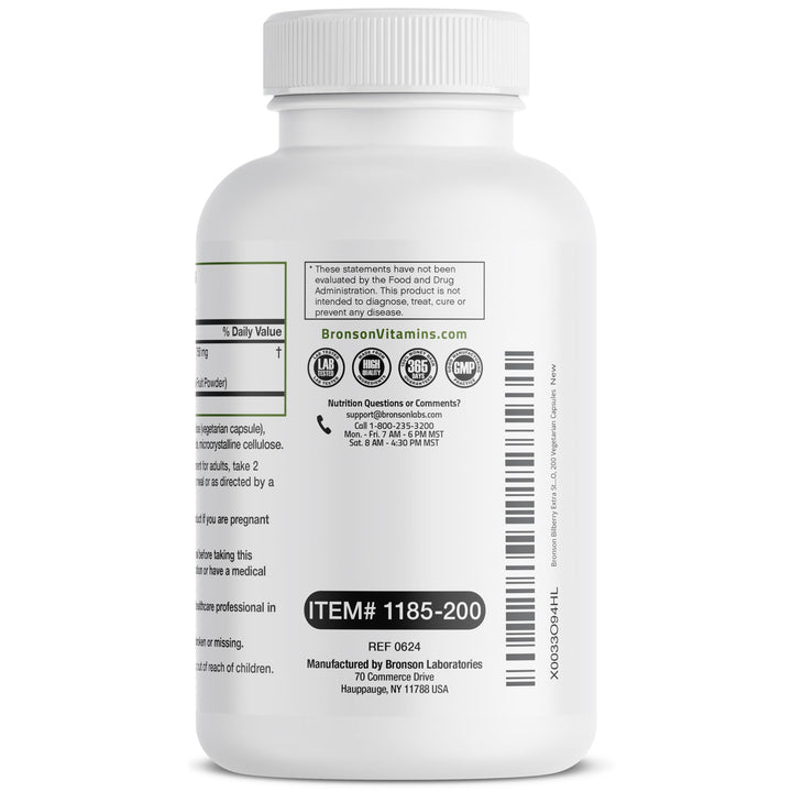 Bronson Bilberry Extra Strength capsules dispense for daily routine.