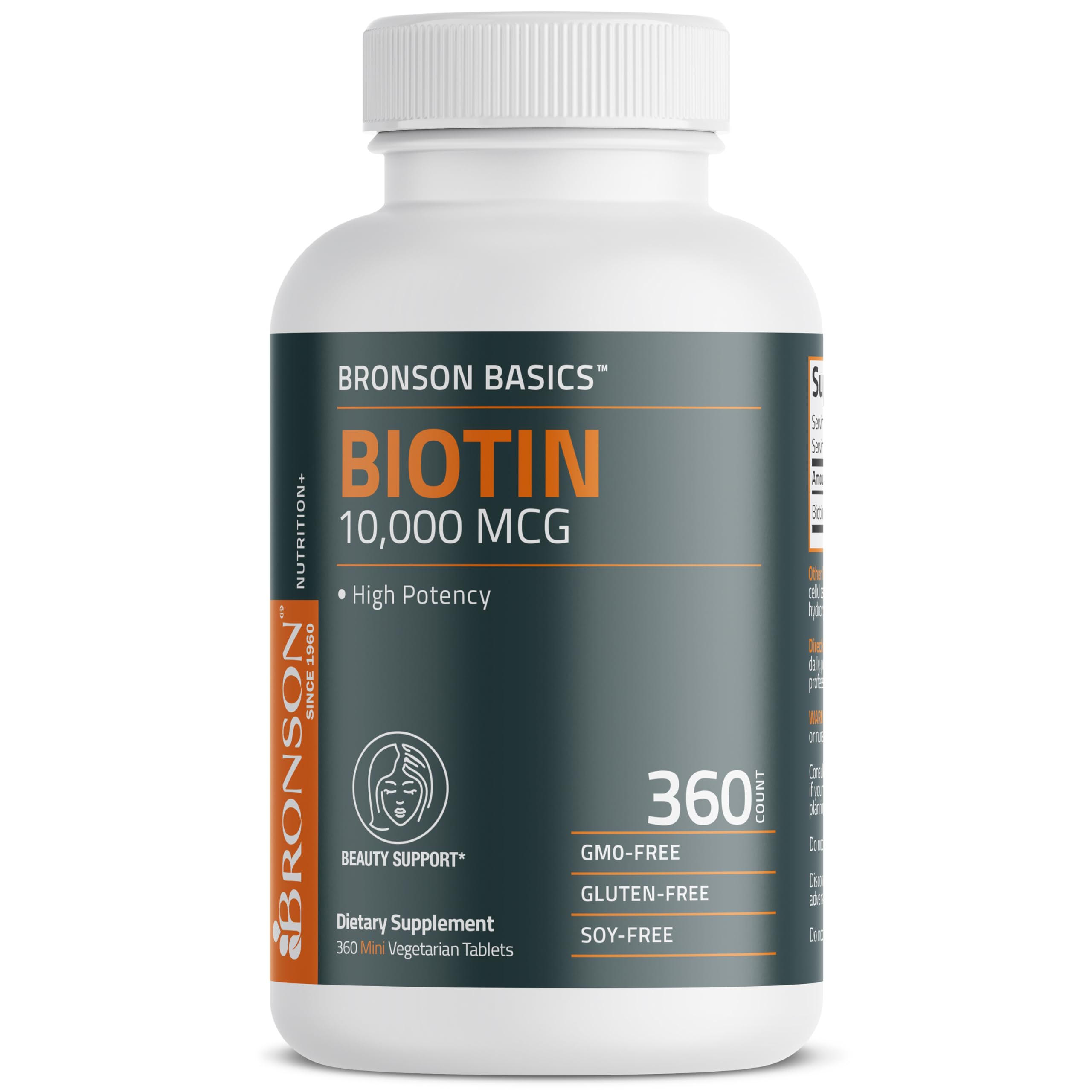 Bronson Biotin bottle held in hand for convenient daily supplementation.