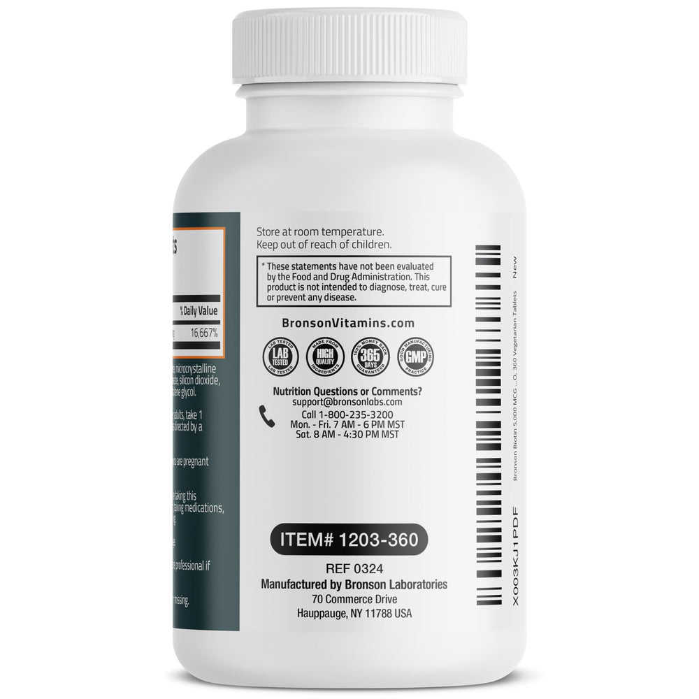 Vegetarian-friendly Bronson Biotin tablets ready in the bottle.