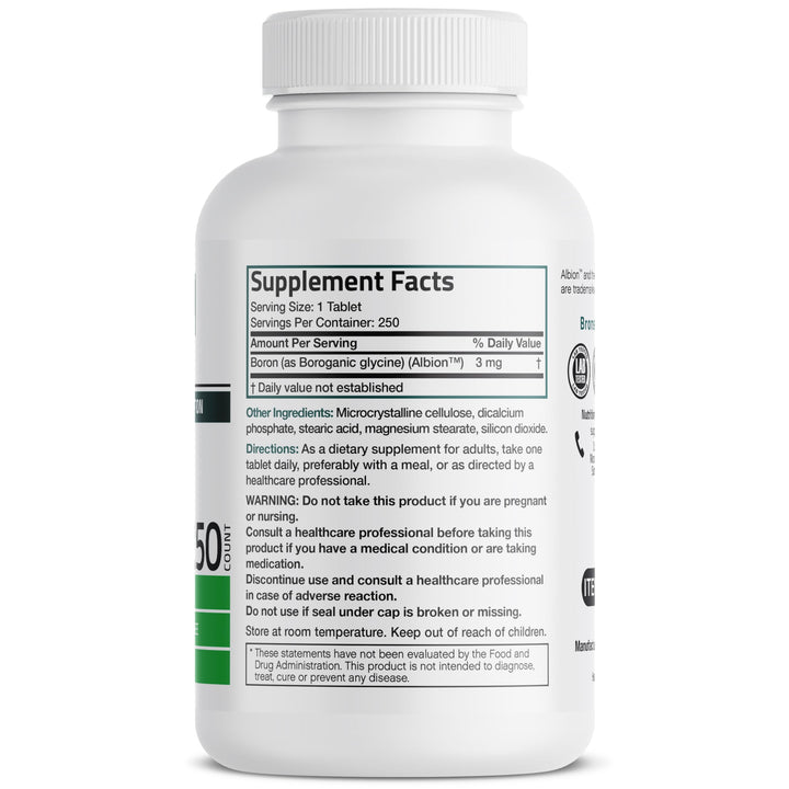 Bronson boron chelated formula bottle highlights superior absorption and stability.