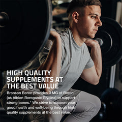 Bronson Boron vegetarian tablets pack showcases non-GMO, gluten-free wellness.